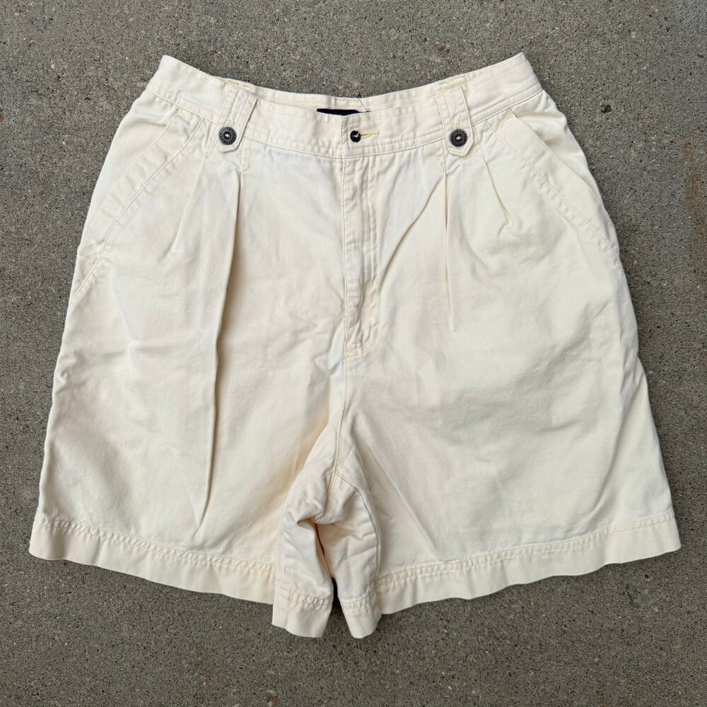 Vintage 90s Liz Sport Pleated High Rise Chinos Mom Shorts Buttercream Yellow 12